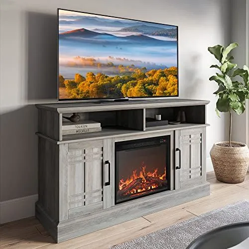 BELLEZE 48" TV Stand with 18" Electric Fireplace, Modern Electric Fireplace TV Stand for TVs up to 50", Entertainment Media Sta...